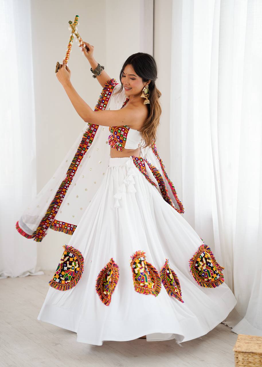 Heavy Rayon Lehenga Choli with Gamthi and Real Mirror Work